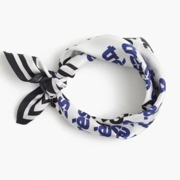 NWT J.Crew Très Chic Silk Scarf White Navy Black - Picture 2 of 9